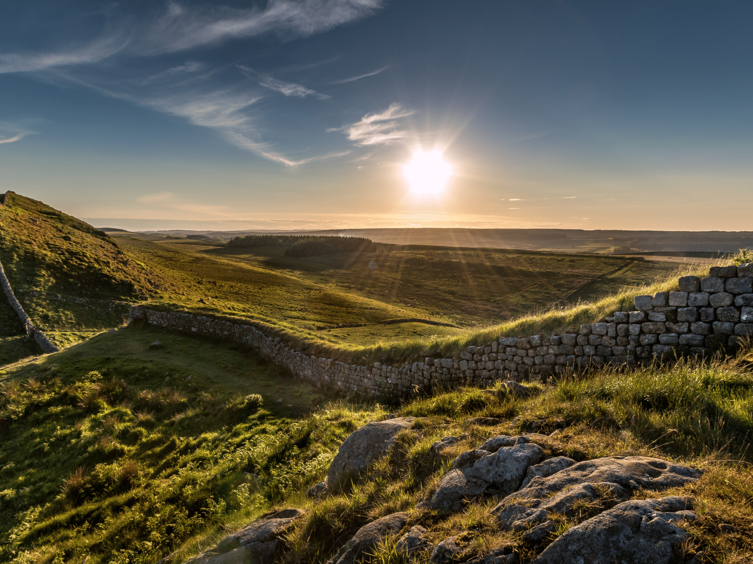 a beautiful view from the hadrian's wall. beautiful sunrise above the hadrian's wall