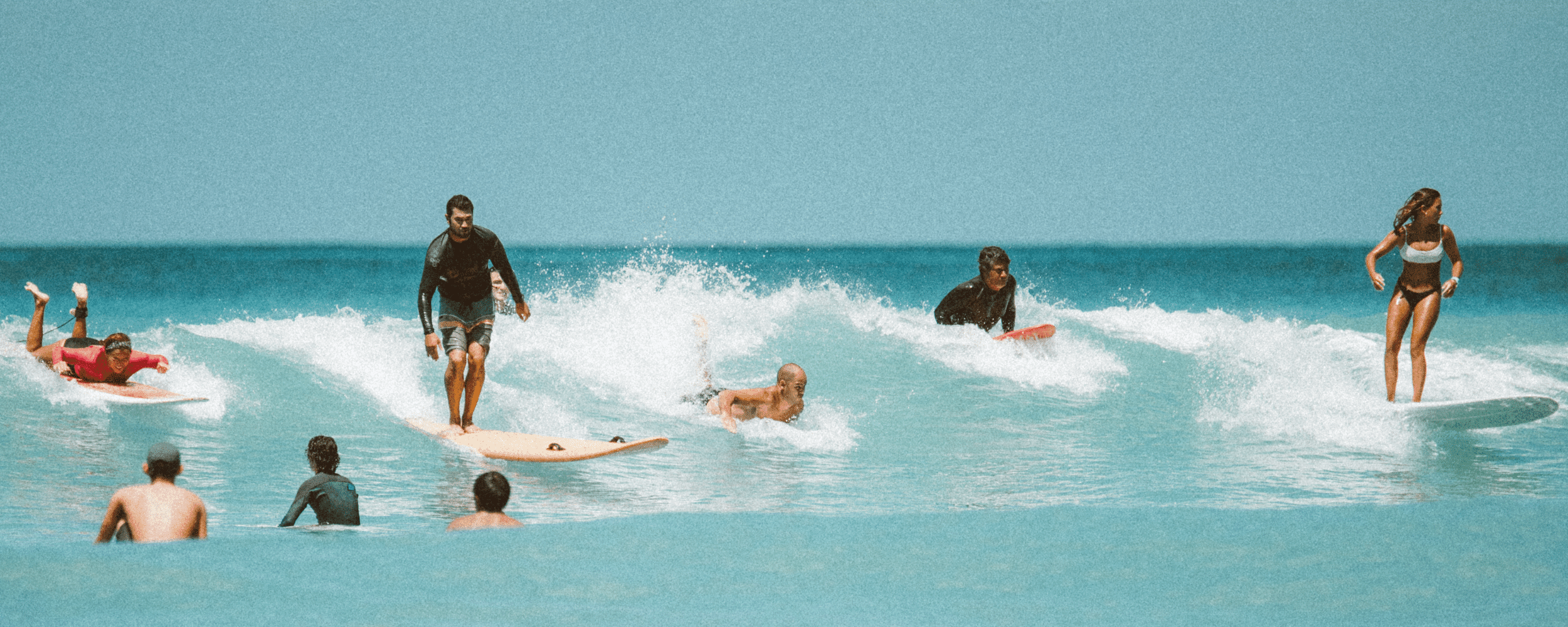 people surfing happily at the beach