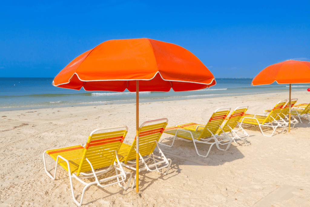 beach chairs and umbrella at cape florida beach