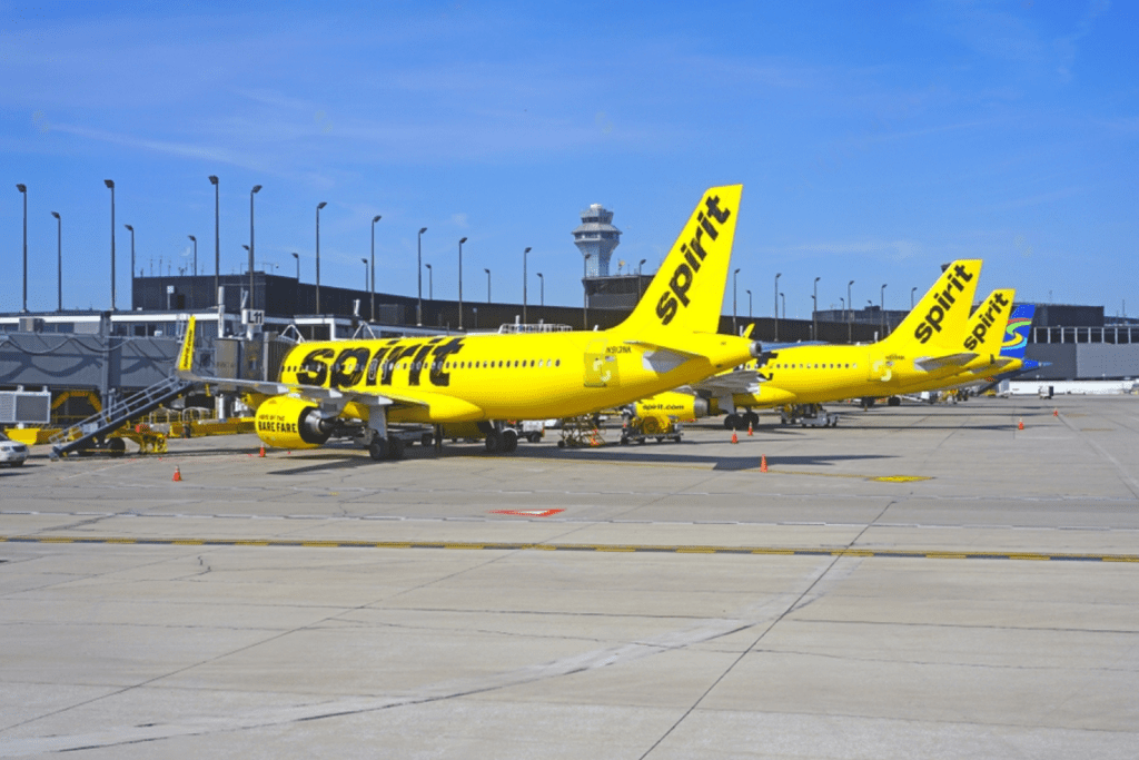 spirit airlines flights parked at the airport