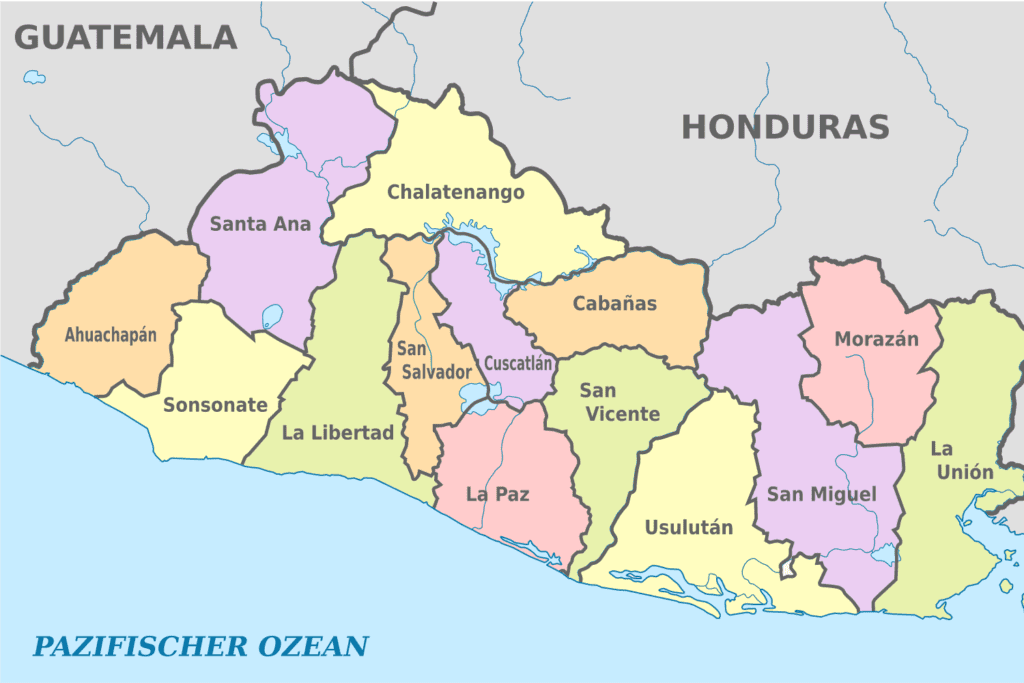 El Salvador Map showing area of El Salvador.