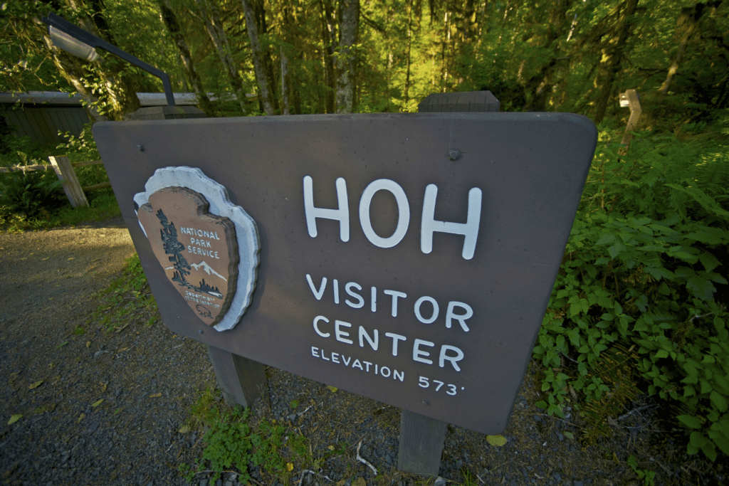 Hoh rainforest Visitor Center direction board.